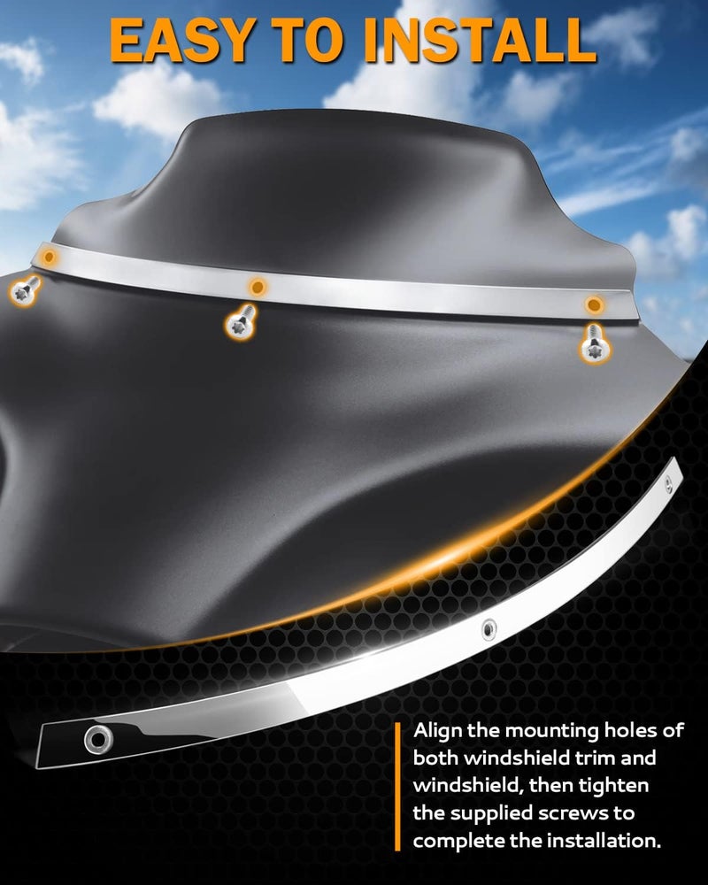 PBYMT Batwing Windshield Trim, Polished Stainless Windshield Trim Compatible for Harley Electra Glide, Street Glide and Trike Models 1996-2013 - Image 4